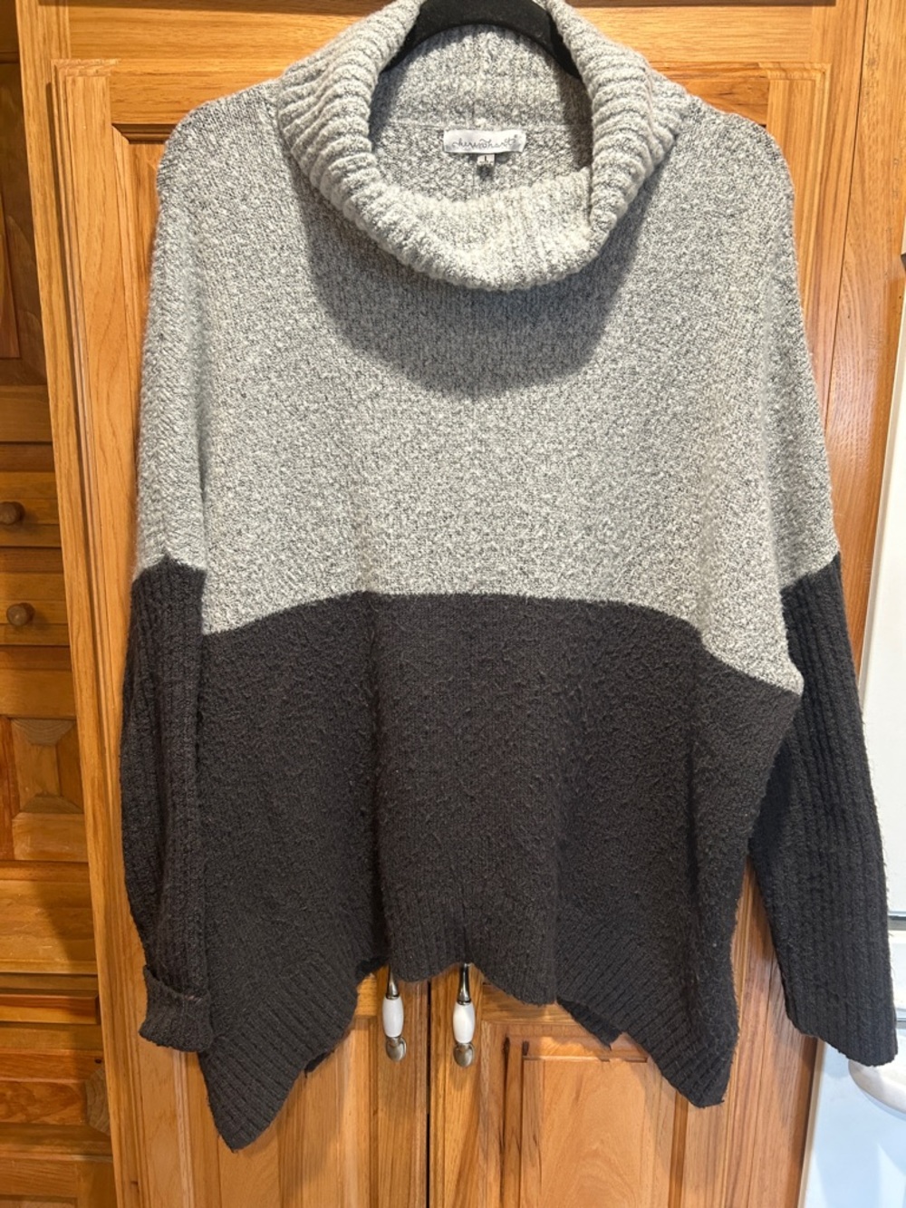 Keren Hart two tone soft long sleeve asymmetrical sweater
